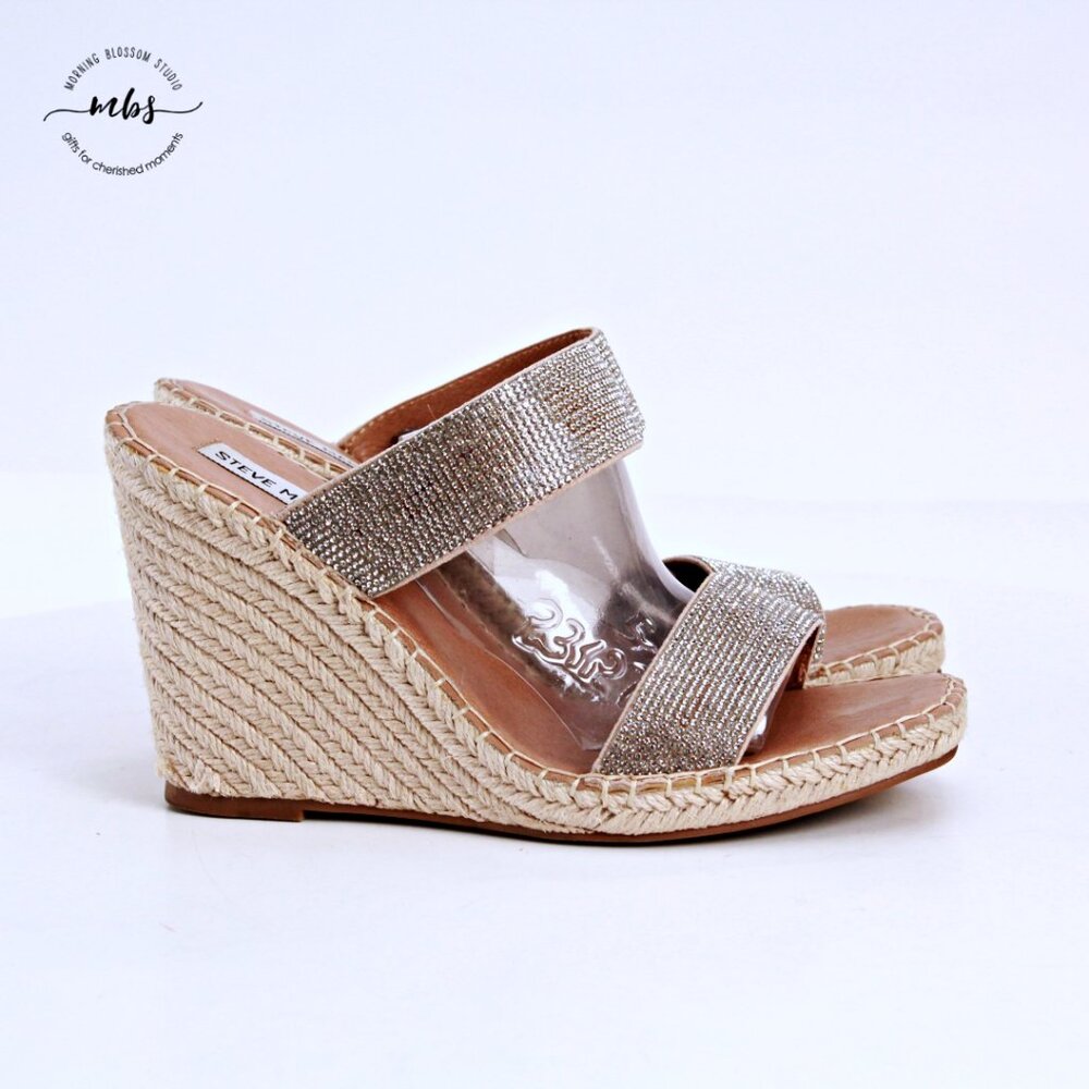 Steve Madden Icey Rhinestones Open Toe Wedge Sandals Silver Women 9